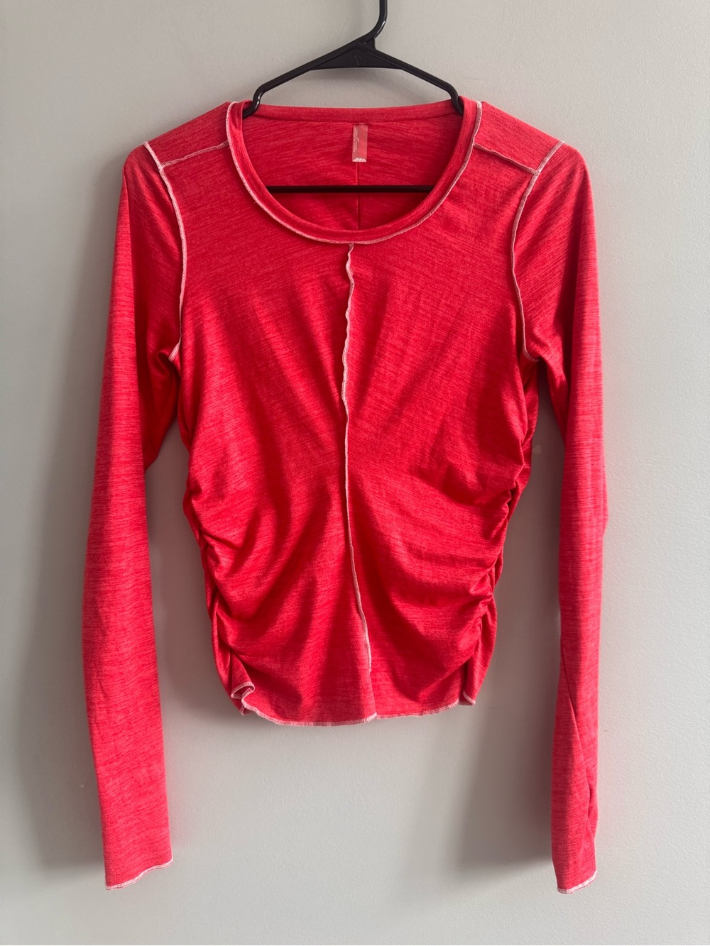FP Movement Red Ruched Long Sleeve Top Exposed Seams Women’s S